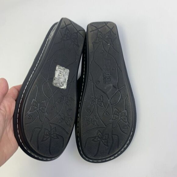 Alegria Strappy Slide Sandal Black Nubuck Embossed Slip On Womens 40 9.5 - 10 - Picture 15 of 15